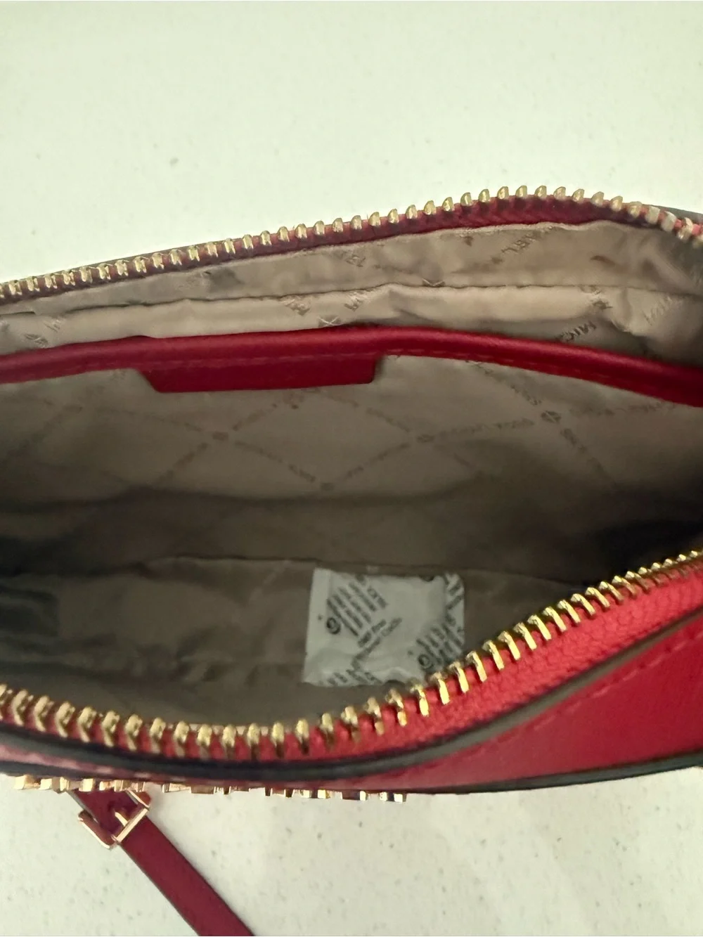 Michael Kors Red Sandrine Safffiano Leather Crossbody with Gold Studs